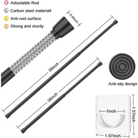 AIZESI Spring Tension Rods Adjustable Tension Curtain Rod Small Tension Rod No Drilling Expandable Spring Loaded Curtain Tension Rod（Black,26" to 39"-6Pcs)
