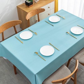 140*140cm Light Blue Vinyl Tablecloths Square PVC Table Cloth Wipe Clean Table Cover,Wipeable Tablecloth Outdoor Plastic Waterproof Table Protector,Oil Cloth Tablecloth for Kitchen Dinner Picnic Party