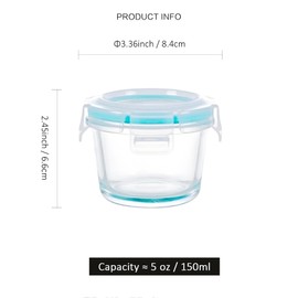 Mini Glass Food Storage Containers - 12 Pack 5 oz Small Glass Jars with Locking Lids - Airtight Food Containers - Freezer, Microwave, Dishwasher Safe