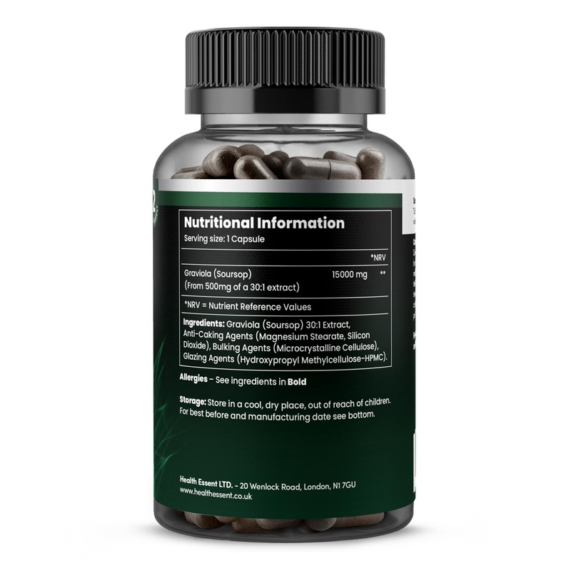 Soursop Graviola Fruit Extract Capsules, 15000mg High Strength Complex -