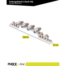maxx.onLine 4-Way Earthing Block for Satellite Multiswitches, LNBs, Antenna Amplifier, Potential Compensation for Coaxial Cable, Earth Angle, Ground Rail for Satellite Grounding