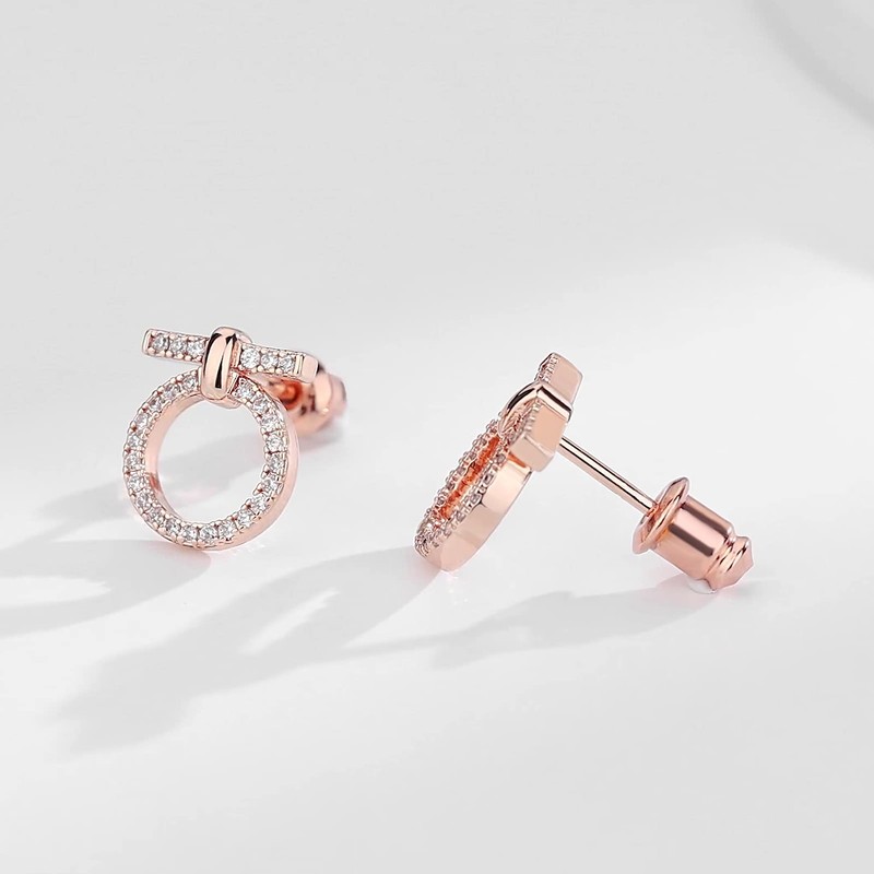 Rose Gold Circle Cubic Zirconia Stud Earrings for Women