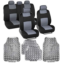 BDK PolyPro Car Seat Covers, Full Set – Front and Rear Split Bench Protection, Includes 4PC Vibrant Metallic Floor Mats, Easy to Install, Fits Most Auto Truck Van SUV