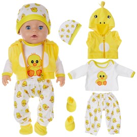 5pc Duck Cartoon Style Baby Doll Clothes Set Include Vest Tops Pants Socks Hat for 43cm/17 inch New Baby Dolls (No Doll)