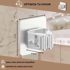 V&J Pack of 5 Wall Stickers for Broom and Mops, Adjustable Organizer for Hanging Broom and Mops, No Drilling Hooks for Garage, Kitchen, Bathroom and Storage Rooms (White)