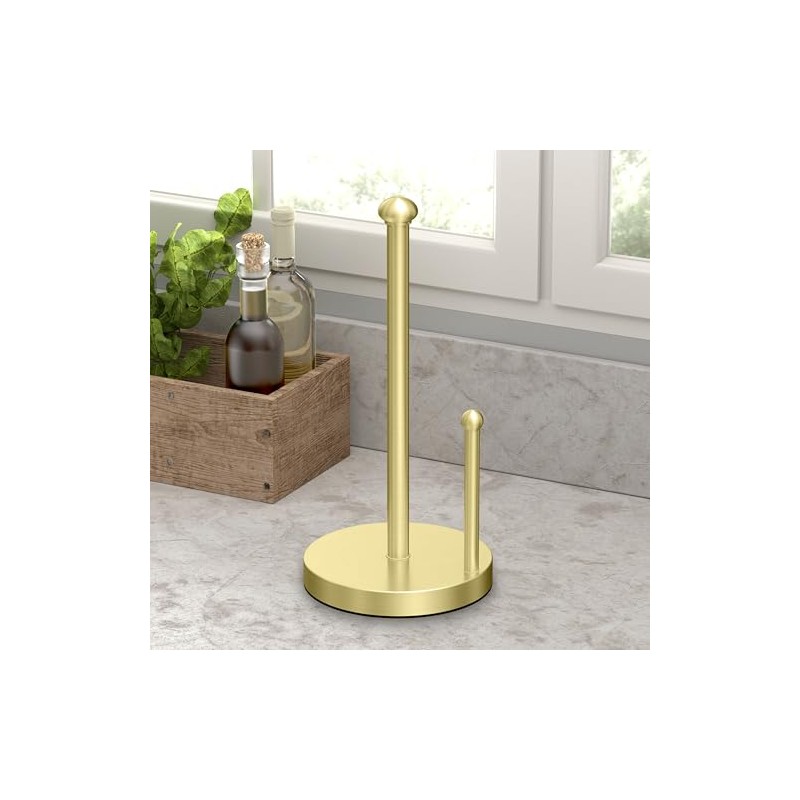 Gatco 1447B Kitchen Paper Towel Stand, Brushed Brass | Countertop