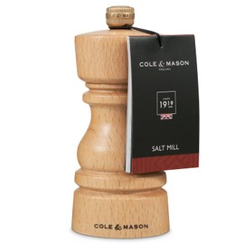 Cole & Mason London Refillable Spice Mill - Kitchen & Home Accessory - Table Salt Grinder - Salt Mill with Ceramic Mechanism - 5", Natural Beech