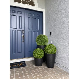 Floridis Plastic Plant Pot, Black, Set of 3 (11+17+25 inch) with Drainage Hole and Saucer. Outdoor and Indoor Set of Black planters for patios, Front Porch.