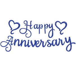 EONNCNT Pre-Strung Royal Blue Glitter Happy Anniversary Banner - Wedding Anniversary Decorations & Decor, Photo Booth Props