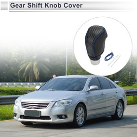 RATCHROLL Gear Shift Knob Cover for Toyota Camry 2019-2022 Anti-Slip Stick Shifting Handle Protector Black Carbon Fiber Blue Faux Leather 1 Pc