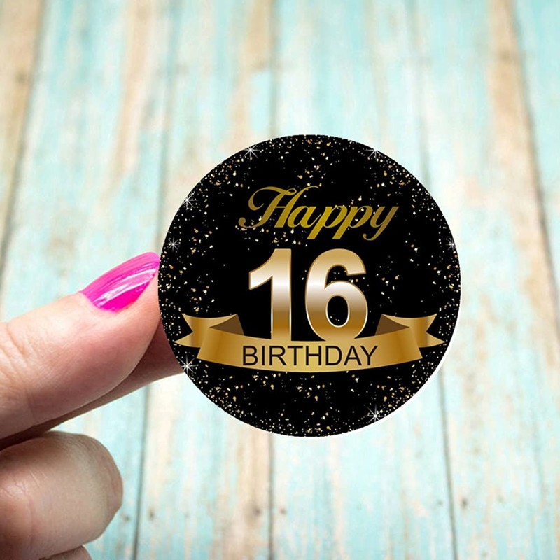 Black and Gold 16th Birthday Party Favor Stickers - 2