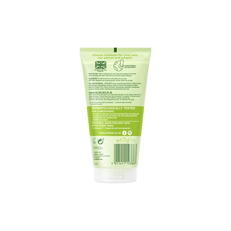 Simple, Gel de Limpieza Facial Refrescante, Piel Sensible 150 ml