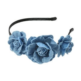 HUANIZI Rose Shape Blue Headbands for Woman Girl Washed-Denim Hairband for Spa Hair Hoop Multipurpose Hairband for Taking Photo
