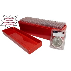 FingerLakes 20-Pack 40mm Premium Coin Slab Holder & Red Plastic Case for Silver Eagles