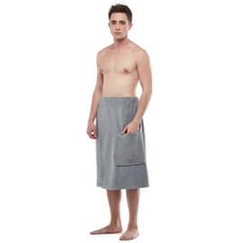 ESKYMODE Mens Terry Cotton Bathrobe Towel, Men's Adjustable Closure Shower Wrap Robe Man Gray L/XL
