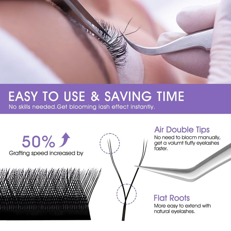 Natuhana Eyelash Extensions, YY-Shaped, 0.07 C Curl, 8-14 mm Volume,