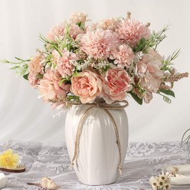 Peonías Artificiales en jarrón, Ramo de Flores de peonía de Seda de hortensias Falsas con jarrón, decoración de arreglo de Flores sintéticas, Mesa del hogar, Comedor (Rosa)