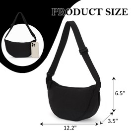 Fecialy Half Moon Crossbody Bag for Women Men Hobo Nylon Shoulder Bag Dumpling Bag Casual Travel Sling Bag, black