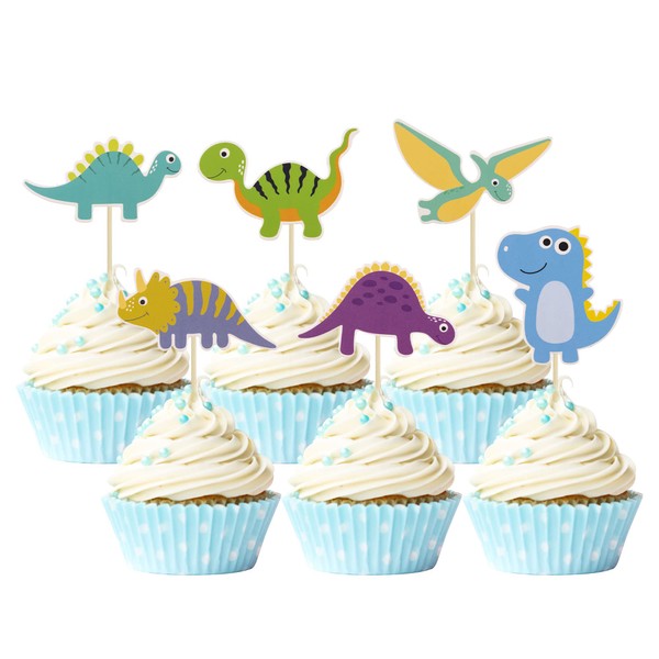 Gyufise 36 piezas de decoración de cupcakes de dinosaurio montado para bebé, diseño de dinosaurio, baby shower, niños, fiesta de cumpleaños, decoración de pasteles