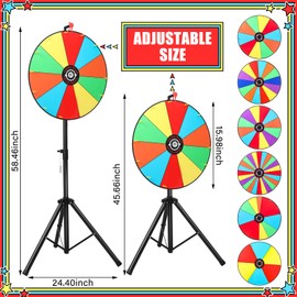 Rotatingpals 24 Inch 6 in 1 Prize Wheel with Folding Tripod for Tabletop or Floor Stand Spinning Prize Wheel Height Adjustable 6/9/10/12/14/24 Slots Fortune Spin with Dry Erase & Marker Pen