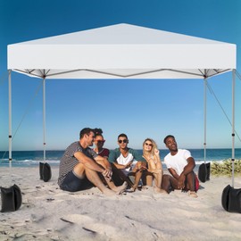 Garvee 10x10 Pop Up Canopy, 1-Person Setup Outdoor Canopy Tent, Portable Instant Commercial Tent Shelter with Roller Bag 4 Weight Bags 4 Ropes & 8 Stakes for Camping Picnic Beach, White