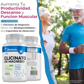 BioHerb® | Glicinato de Magnesio Quelado de 500 mg (180 Capsulas Para 6 Meses) con 16% Magnesio Elemental Por Capsula, Alta Biodisponibilidad y Absorc