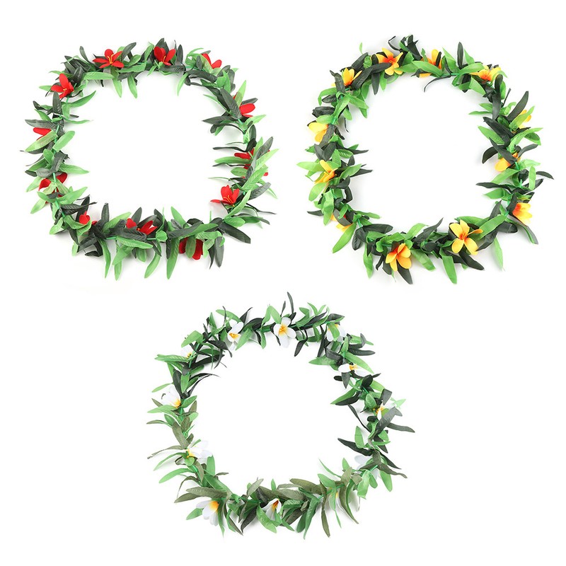 3pcs Assorted Color Hawaiian Leis Tropical Party Simulated Flower Leaf