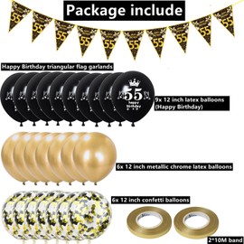 Balloons 55th Birthday Man Women Decoration, 23 Pieces Black Gold Latex Balloons, Garland 55th Birthday Party Decorations Balloons for Women Men Birthday Decoration 55 Years Man Bunting