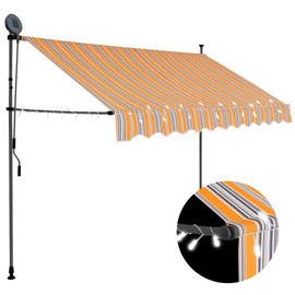 SVRCK Manual Retractable Awning with LED Lights, Durable Polyester Canopy, Use, Yellow and Blue, 118.1" Width
