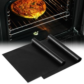 KR KITCHENRAKU Pack of 2 Universal Teflon Oven Cooker Mat 40.5 x 63.5 cm, Non-Stick Oven Liners for the Bottom of the Oven, Home Accessories and Kitchen Accessories (Pure Black)