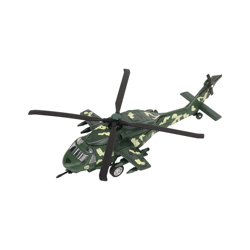 Diecast Metal Helicopter Model Sound Light Pullback Alloy Fighter Aircraft