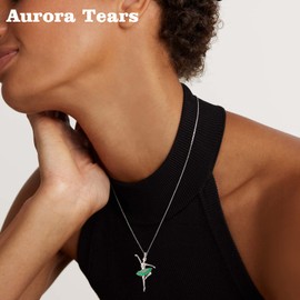Aurora Tears Ballerina Green Tiny Dancer Necklace Ballerina Ballet Recital Gifts 925 Sterling Silver May Birthstone Dancer Dance Pendant Jewelry for Sister Mom Friends DP0324G