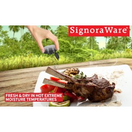 SIGNORA WARE SIGNORAWARE Salt and Pepper Shakers Moisture Proof Set of 2 Small Mini Salt Shaker to go Camping Picnic Outdoors Kitchen Lunch Boxes Travel Spice set Clear with Black Covers Plastic Airtight Dispenser