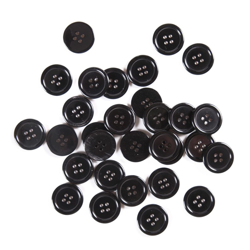 60 botones negros – 1 pulgada de resina de plástico