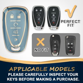 QBUC for Chevy Key Fob Cover with Keychain(Gold Trim Blue)