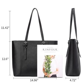 Telena Laptop Tote Bag for Women 15.6 inch Leather Briefcase Vintage Shoulder Handbag Work Purses Black