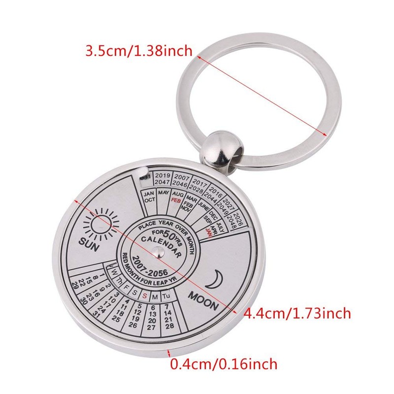 Antique 50 Years Perpetual Calendar Keychain Metal Key Ring Accessory