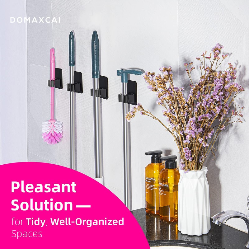 DOMAXCAI 4 Pack Broom Holder Wall Mount, Improved Broom Holder,