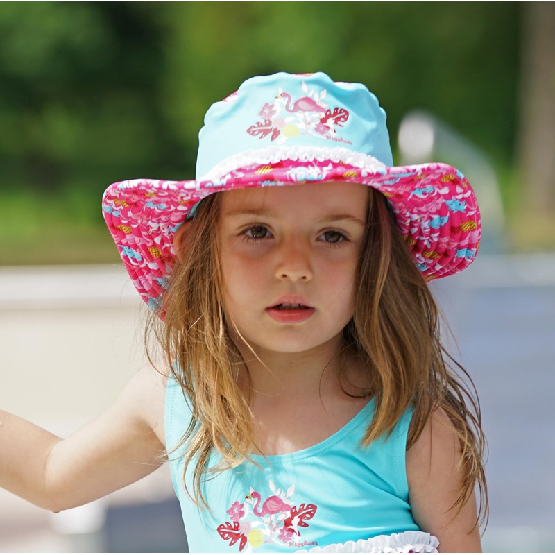 Playshoes Girl's UV Sun PRedection Sun Hat, Swim Cap Flamingo,