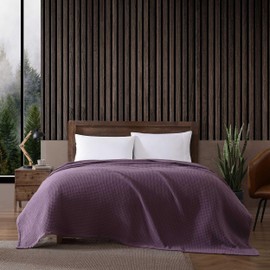 Eddie Bauer - Twin Blanket, Cotton Weave Bedding, Medium-Weight for Layering, Softens Every Wash, Dorm Essentials (Solid Waffle Purple)
