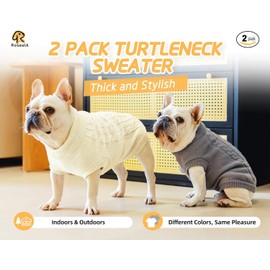 Roseelk 2 Pack Dog Sweaters for Small Dogs - Puppy Medium/Large Warm Clothes in Winter, Turtleneck Pullover Design for Boy Girl Pet, Doggie, Cat, Kitten Chihuahua Bulldog Pug Beagles (L, Grey, Beige)