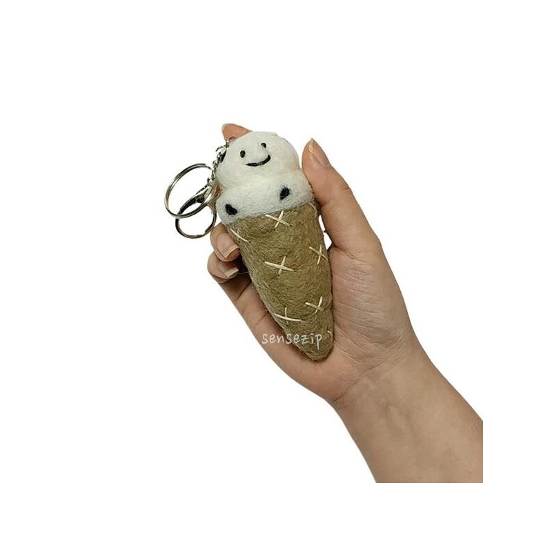 Nepalese wool ice cream key ring, doll bag ring, stick