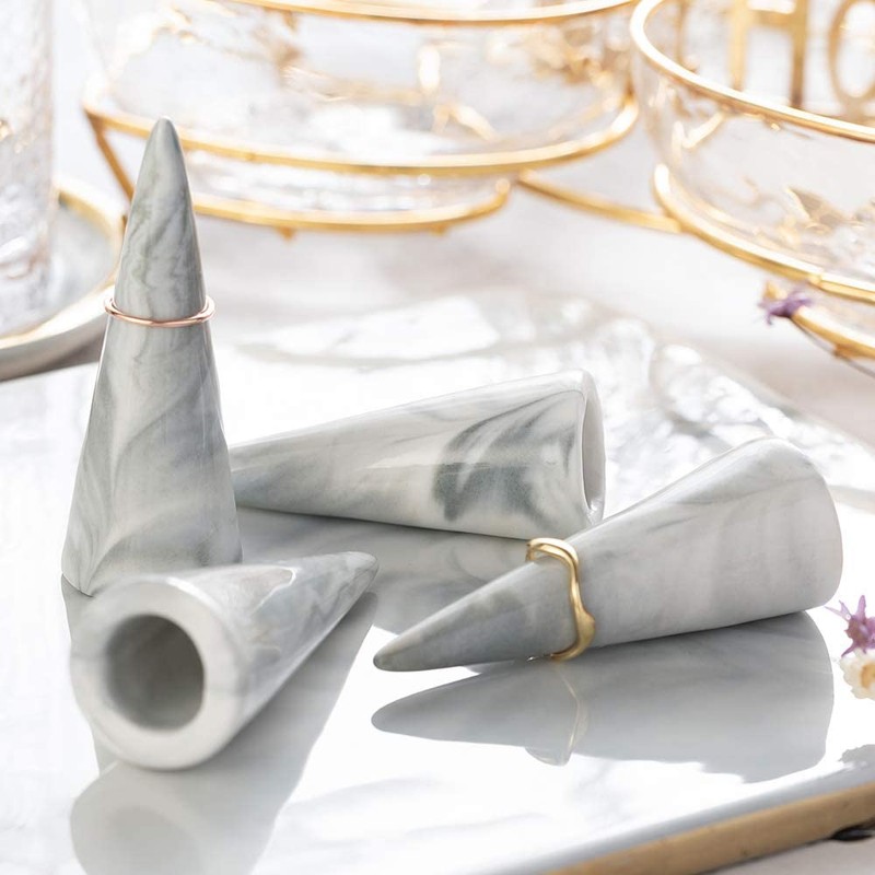 oskas Modern Marble Ring Holder for Bedside Table Ceramic Cone