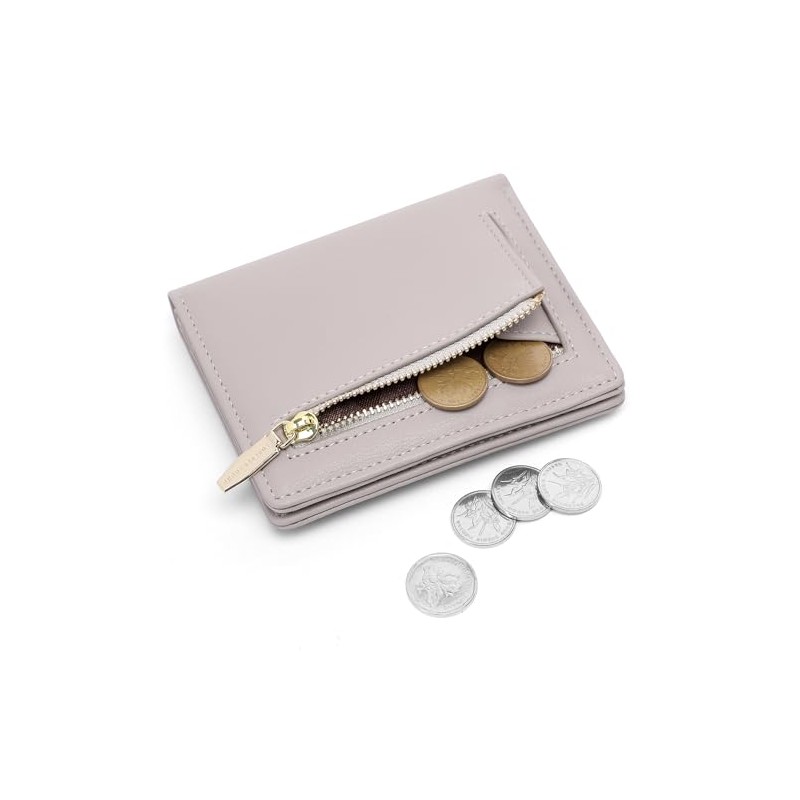 portafolios pequeña para mujer, con bloqueo RFID, bolsillo doble, delgada,