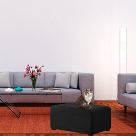 HFCNMY Ottoman Cover Rectangle,Stretch Velvet Slipcovers Rectangle Thick Covers Slipcover for Ottomans Soft Foot Stool with Elastic Bottom Black X-Large (ASMFDT20230725-3)