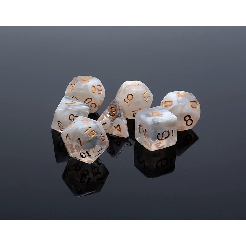 CREEBUY DND Dice Set 7Pcs Transparent Mix White Cloud Dice
