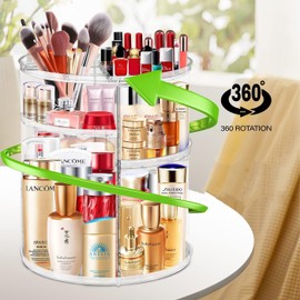 Organizador de Maquillaje Giratorio 360°- Organizador de Cosméticos Ajustable con 7 capas -Vitrina Acrílica de Gran Capacidad para Tocador y Baño (Transparente)