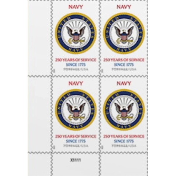 US 250th Years of US Navy Stamp Plate Block of