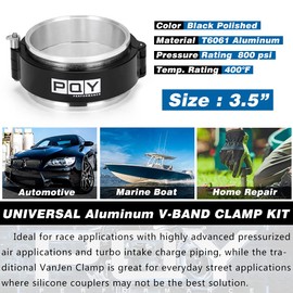 PQY 3.5 Inch Aluminum Quick Release V Band Clamp with Flange Intake Intercooler Pipe Clamp Throttle Union Sleeve