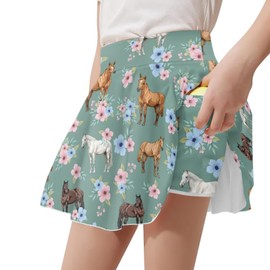 Hwiplsvny Horse Skorts for Girls 10-12 Pleated Midi Skirt with Shorts High Waisted Stretch A-Line Skorts with Pockets Lightweight Tennis Dance Golf Athletic School Skirts for Girls